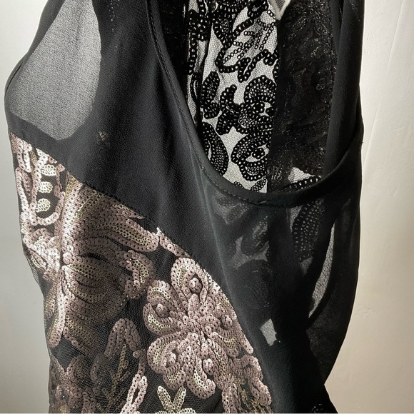 Pink Martini Gold Sheer Cocktail Dress M Black Mesh‎ Mini - Picture 7 of 14